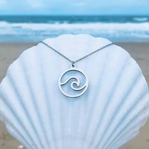 Stainless Steel Wave Pendant Necklace Princess LG Women's Jewelry